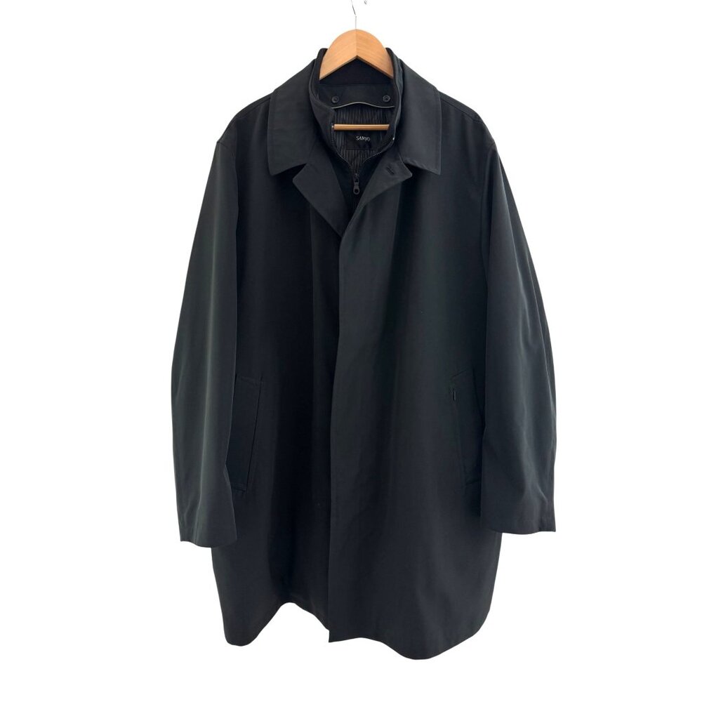 Sanyo Men's Black Minimalist Coat Removable Inner Layer Size R 48 Jacket Pockets